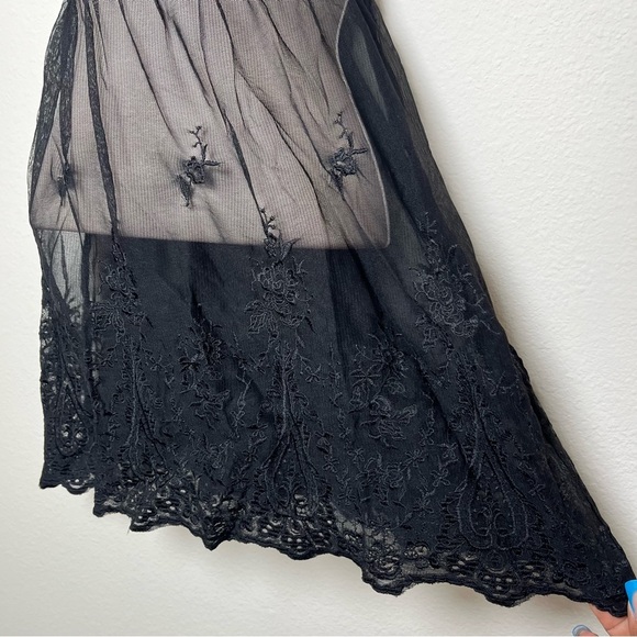 Women Whymsigoth Sheer Dress Large Black Embroidered Fairy Grunge Nylon Cover Up - Picture 4 of 8